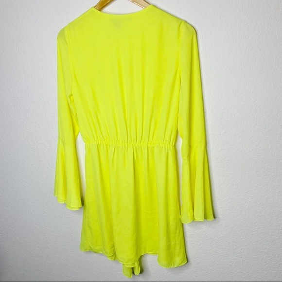 JAYGODFREY Dottie Long Flared Sleeve Twisted Front Mini Dress in Citrine - Picture 4 of 9